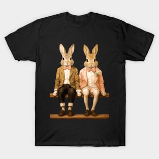 Easter Rabbits On Park Bench Bunny Lovers T-Shirt
